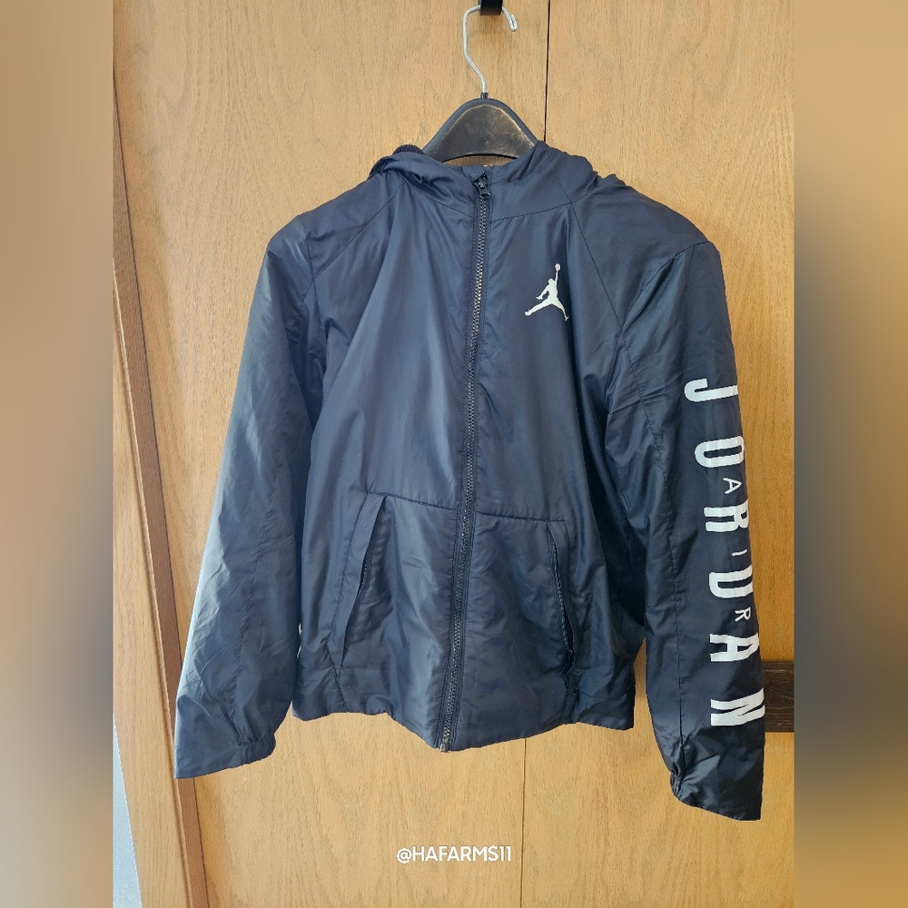 Jordan Boys Black Windbreaker Jacket with White Logo